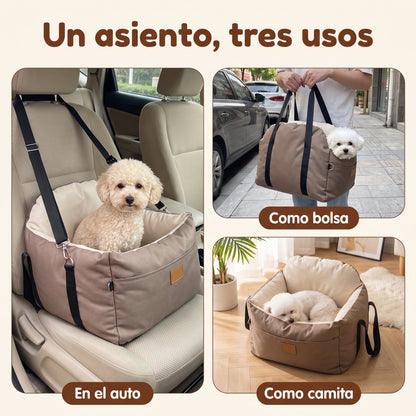 Asiento de auto para perro con correa de seguridad