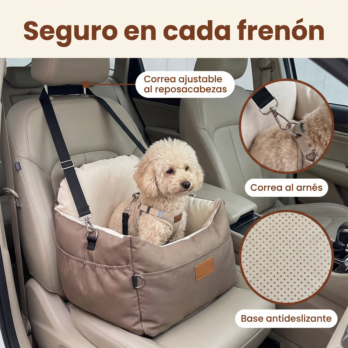 Asiento de auto para perro con correa de seguridad