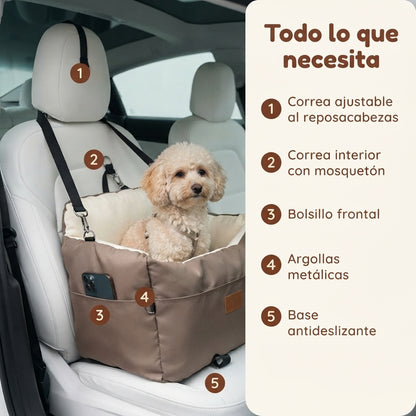 Asiento de auto para perro con correa de seguridad