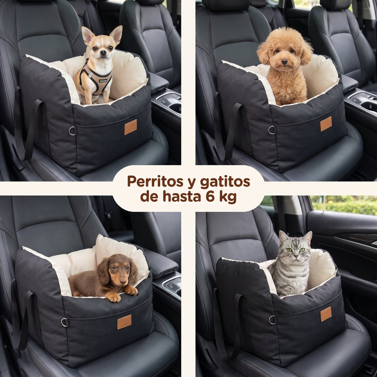 Asiento de auto para perro con correa de seguridad